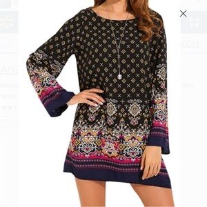 RISESUN Women’s Black Paisley Print Tunic Shift Dress